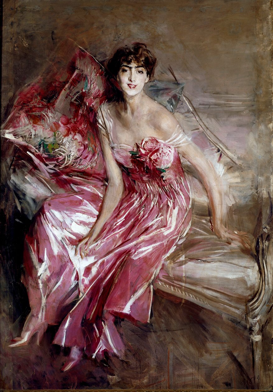 Portrett av Madame Olivia Concha de Fontecilla eller damen i rosa maleri av Giovanni Boldini av Giovanni Boldini