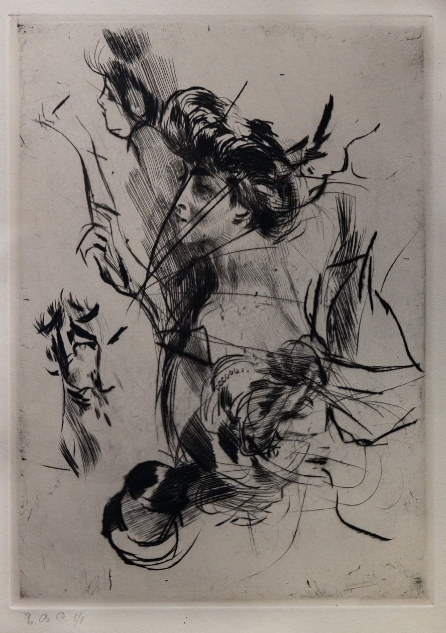 Portrett av en ung kvinne med figurer av Giovanni Boldini
