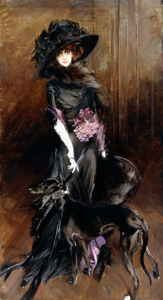Portrett av Marchesa Luisa Casati, med en greyhound, 1908 av Giovanni Boldini