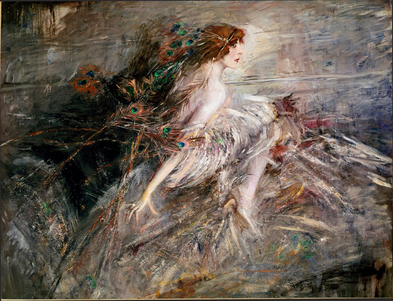 Portrett av Marquise Casati med påfuglfjær-maleri av Giovanni Boldini av Giovanni Boldini