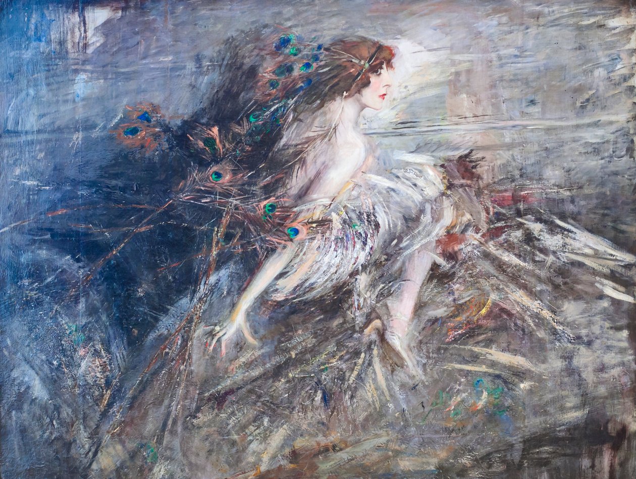 Portrett av Marquise Casati med påfuglfjær av Giovanni Boldini
