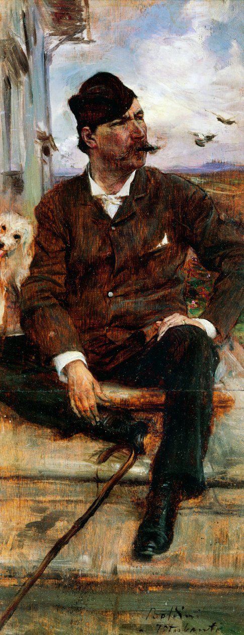 Portrett av maleren Cristiano Banti iført en rutete lue av Giovanni Boldini
