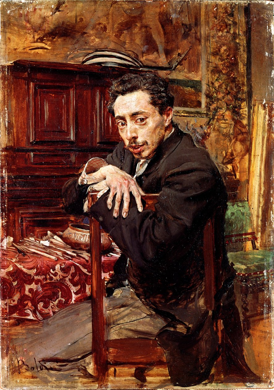 Portrett av maleren Joaquin Araujo Ruano. Maleri av Giovanni Boldini (1842-1931) ca. 1889. Olje på lerret. Mål: 29x20cm. Pistoia, Boldini-samlingen av Giovanni Boldini