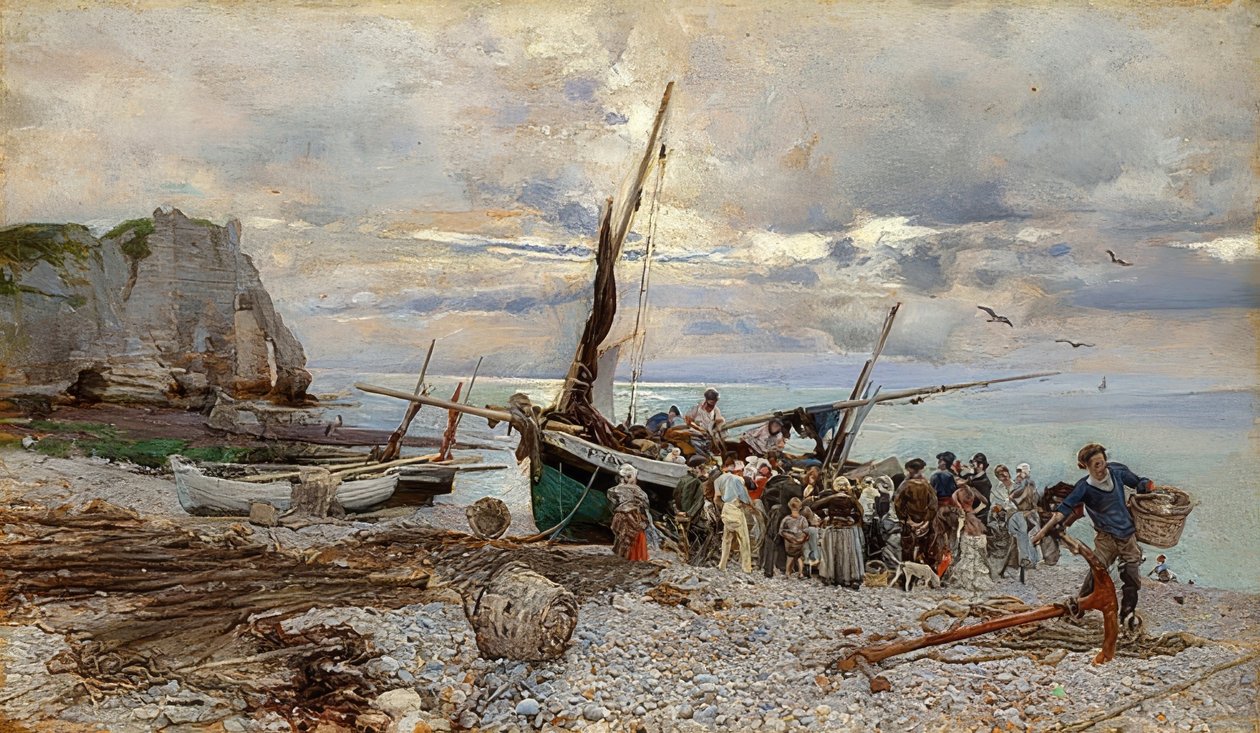 Retur av fiskebåtene, Étretat. 1879 av Giovanni Boldini