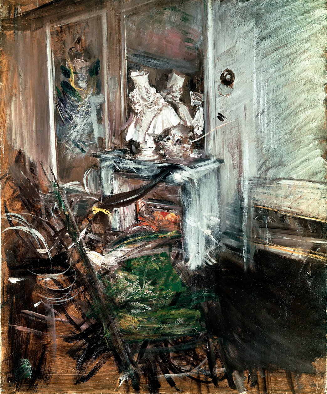 "Kardinalen" av Bernini i malerens rom. Maleri av Giovanni Boldini (1842-1931) ca. 1899. Olje på lerret. Mål: 53x46cm. Pistoia, Boldini-samlingen av Giovanni Boldini