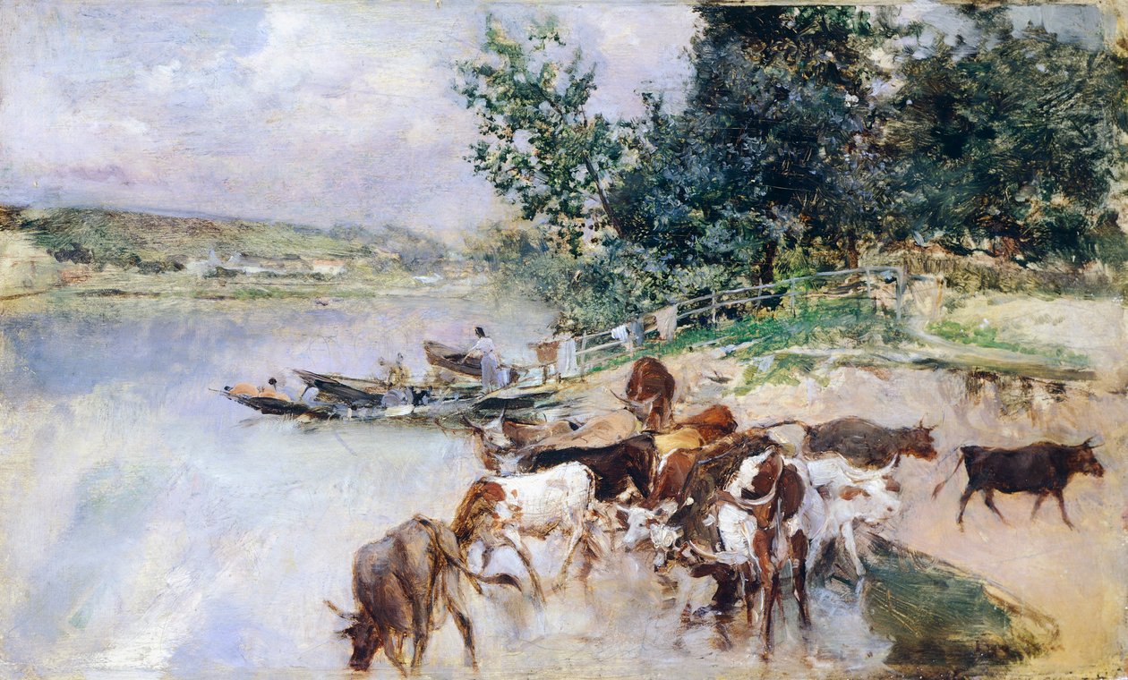 Vanning av storfe på Seinen, av Giovanni Boldini (1842-1931) av Giovanni Boldini