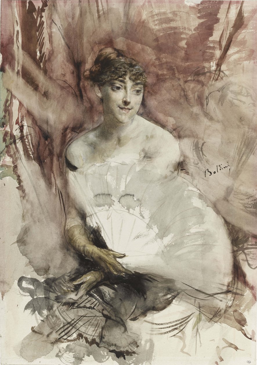 Kvinne med vifte i en teaterboks grevinne av Rasti, ca 1878 av Giovanni Boldini