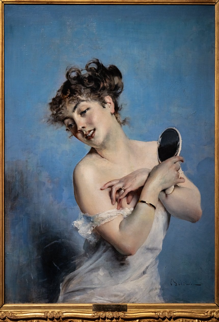 Ung kvinne i negligee av Giovanni Boldini
