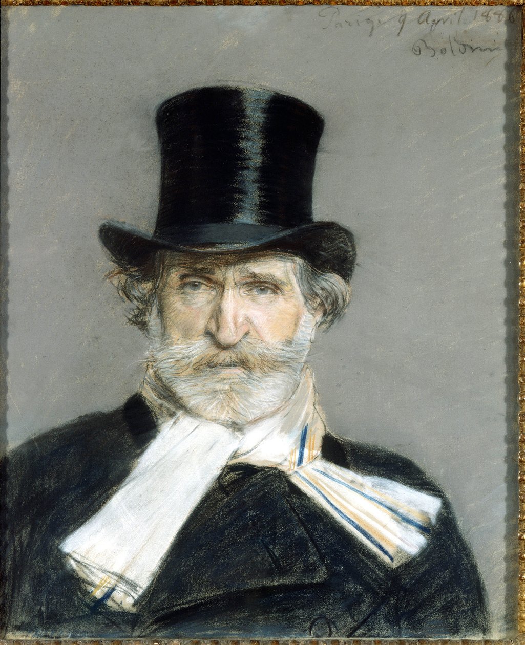 portrett av Giuseppe Verdi i 1886. Dessin de Giuseppe Boldini (1842-1931). Roma. Galleri for moderne kunst av Giovanni Boldini
