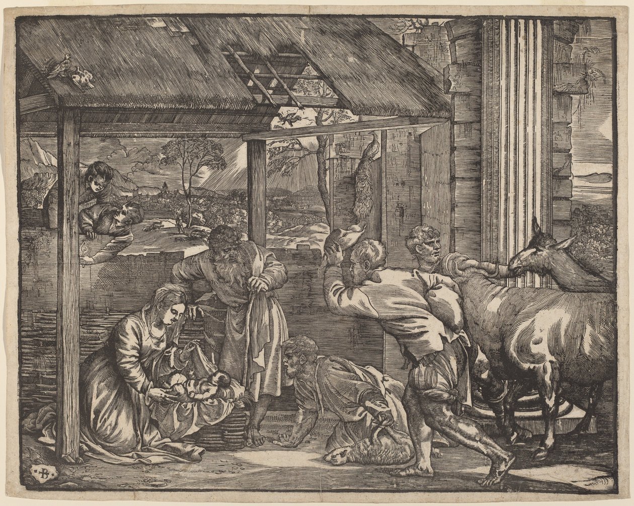Hyrdenes tilbedelse av Giovanni Britto after Titian