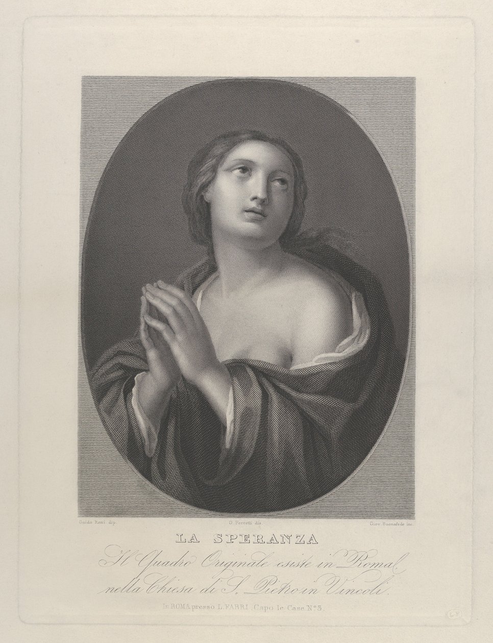 Kvinnelig personifisering av Hope ser opp med hendene holdt sammen og venstre skulder..., ca. 1835-81. av Giovanni Buonafede
