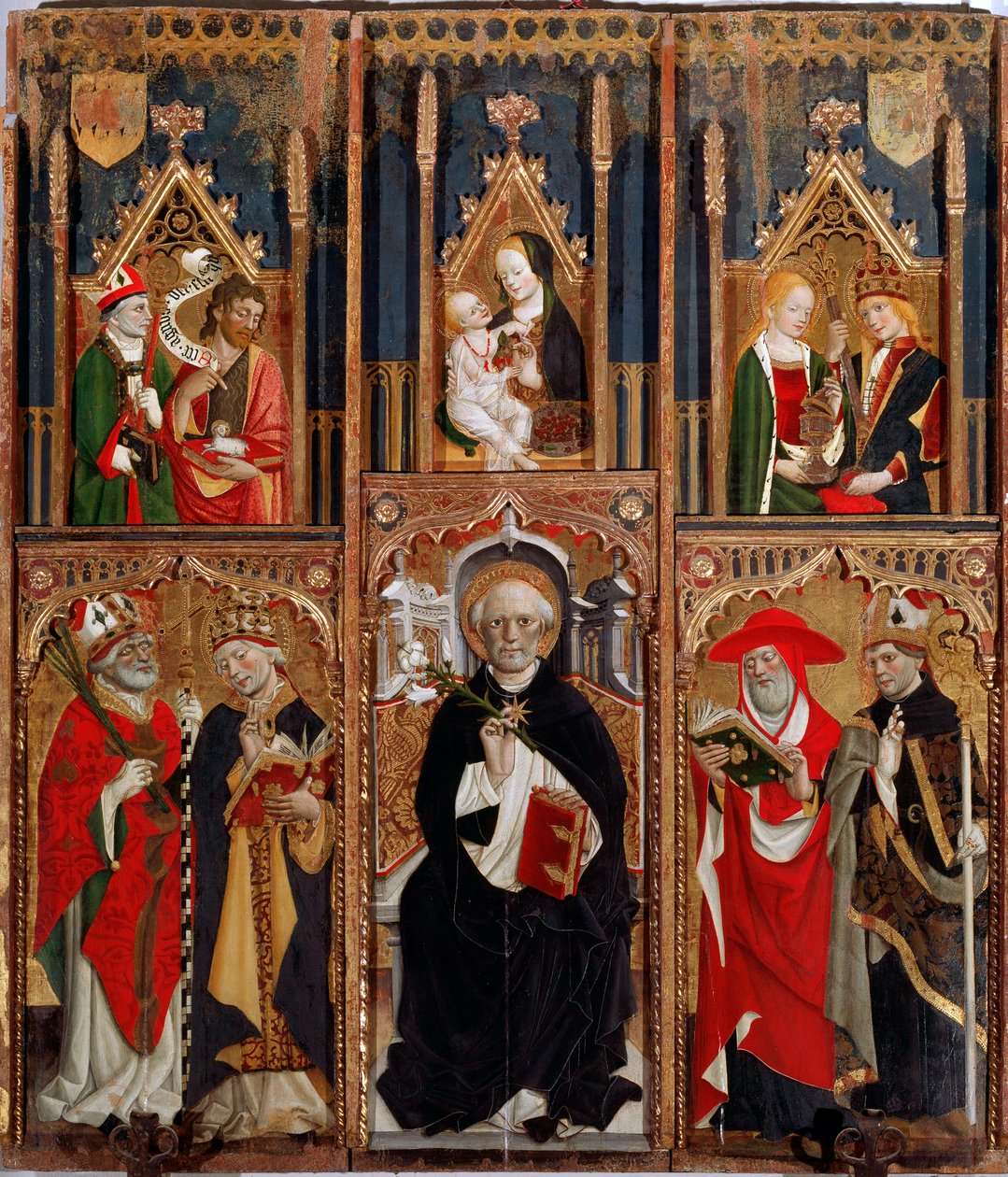 Altertavle Reghezza: St Dominica på tronen (olje på panel, ca. 1472) av Giovanni Canavesio