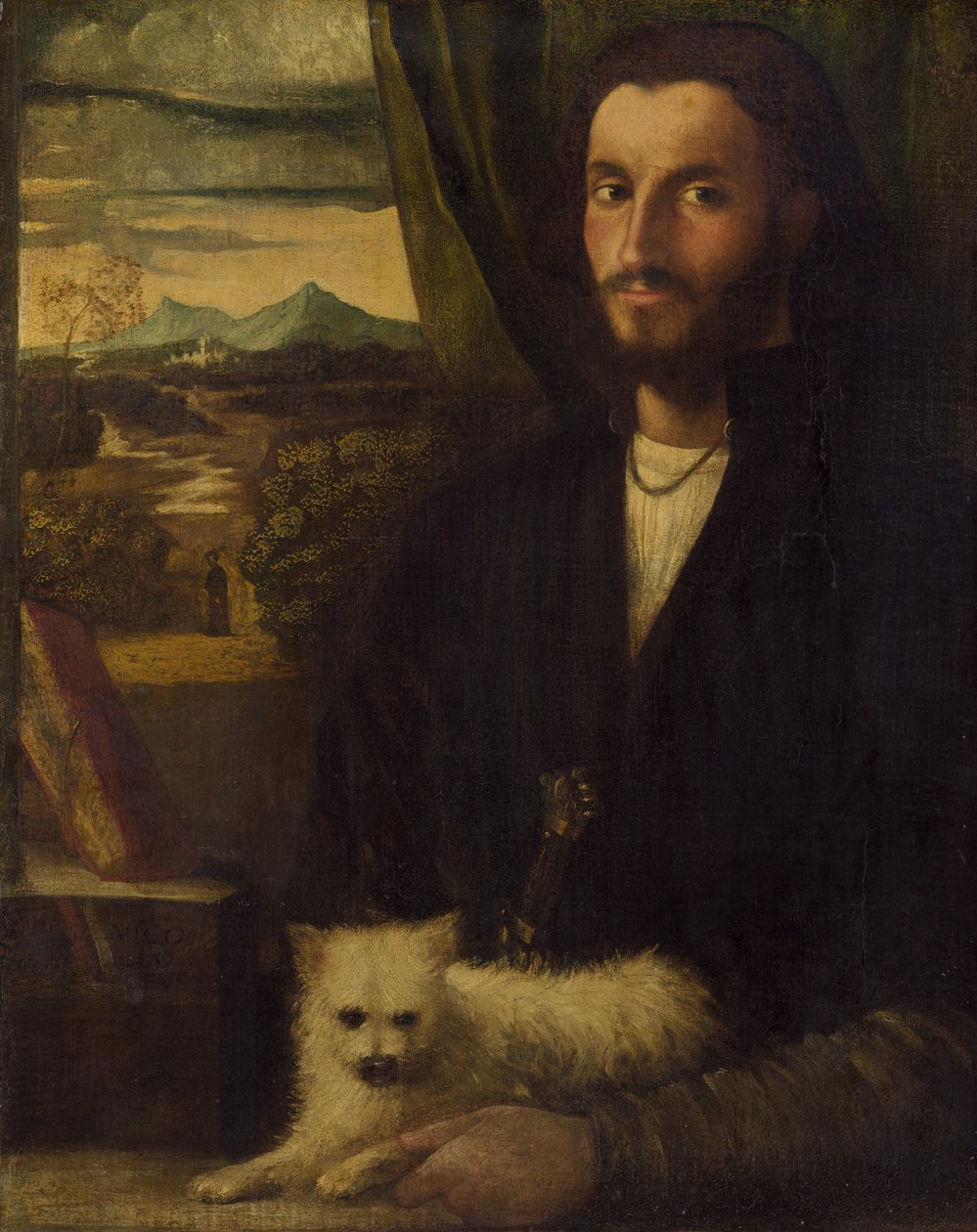 Portrett av en mann med en hund, ca. 1520. av Giovanni Cariani