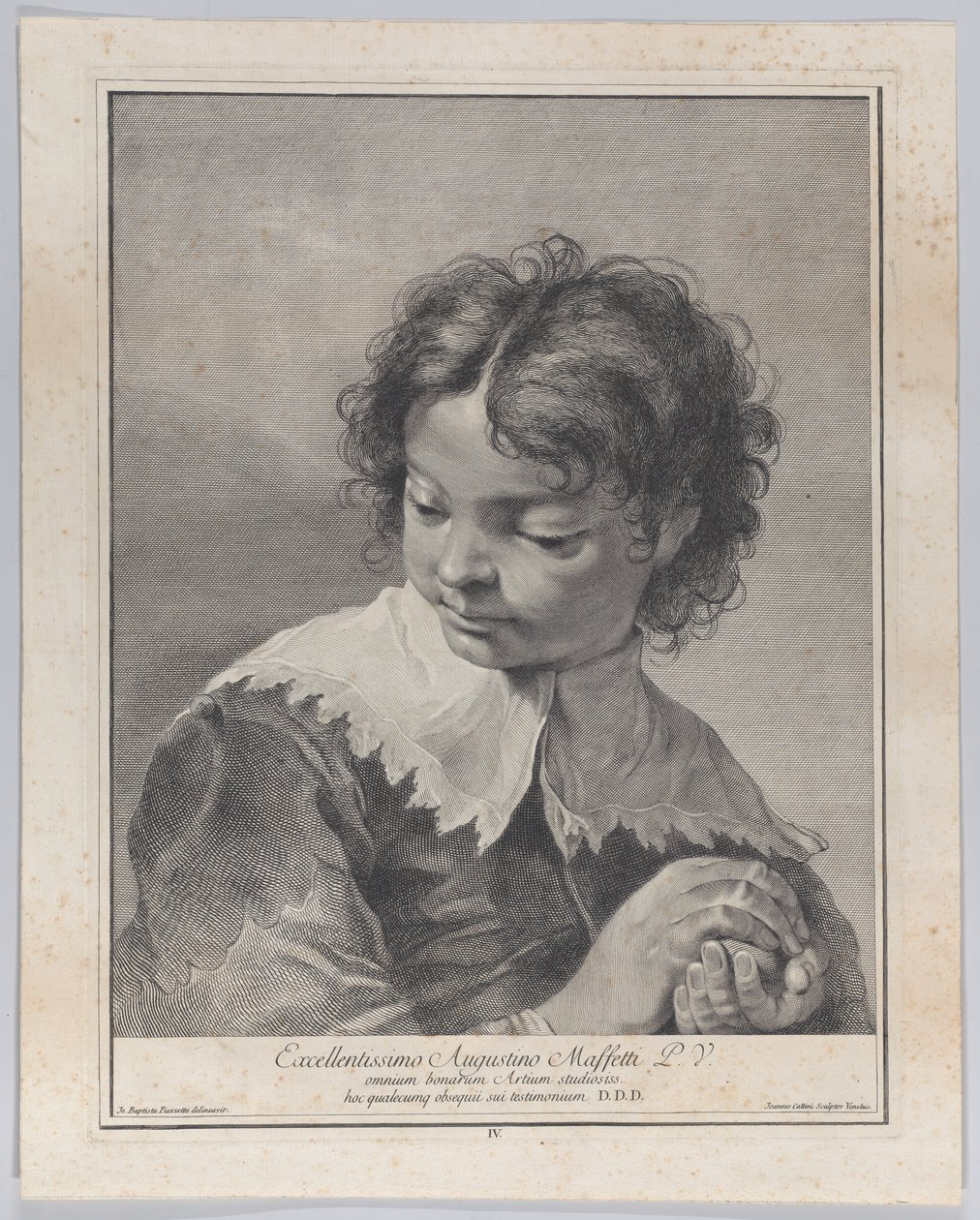 Gutt med blondekrage som holder et stykke frukt i hendene, 1743. av Giovanni Cattini