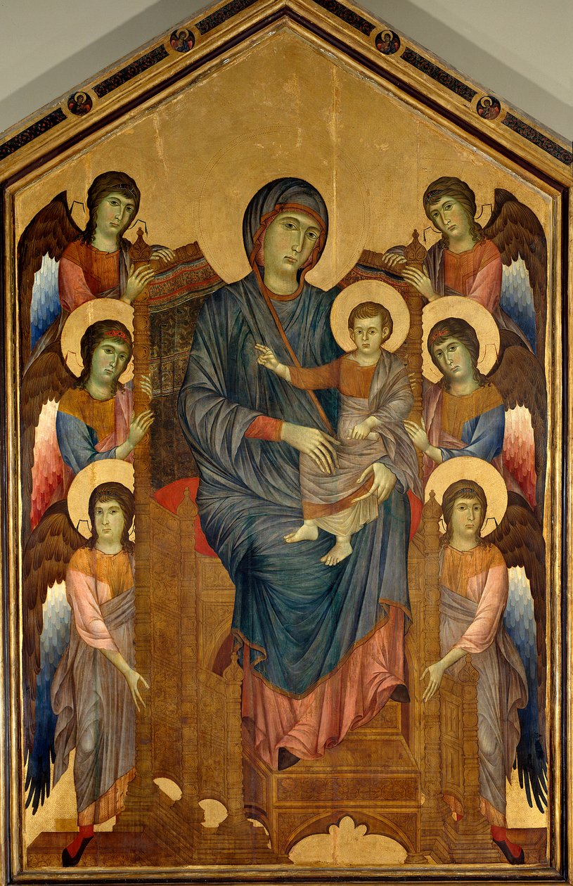 Jomfruen og barnet i majestetisk omgitt av seks engler. Maleri av Gualtieri Giovanni dit Cimabue (cirka 1240-1302) av Giovanni Cimabue