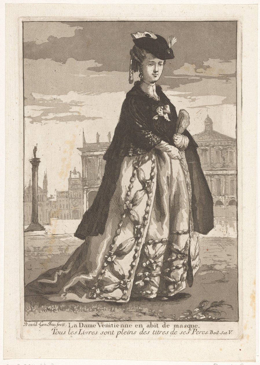 Den venetianske damen La Dame Venitienne en habit de masque (tittel på objekt) Diverse portretter (serietittel) av Giovanni David