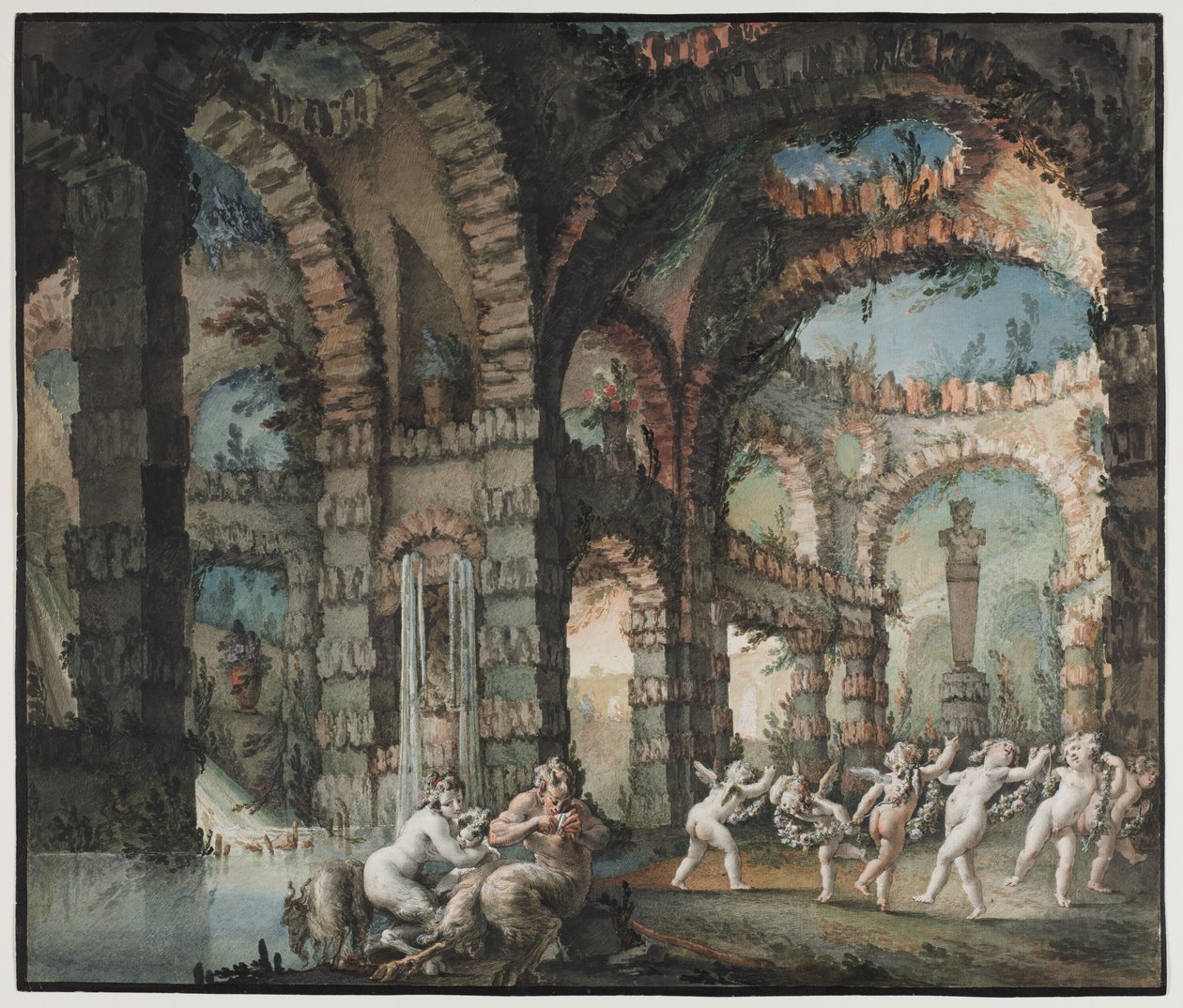 Familie av satyrer med dansende kjeruber, ca. 1775-1776. av Giovanni David