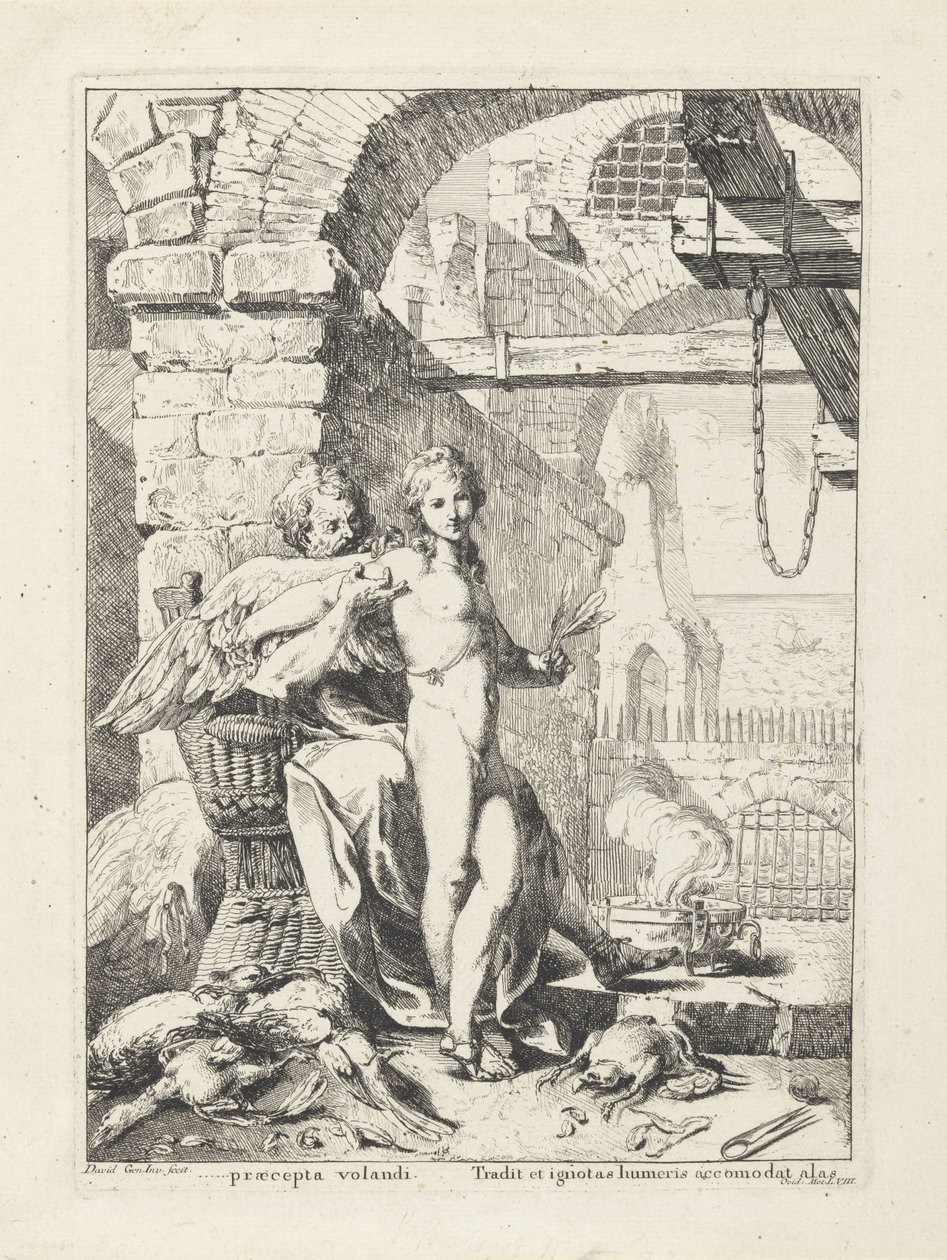 Daedalus gir Ikaros vingene av Giovanni David