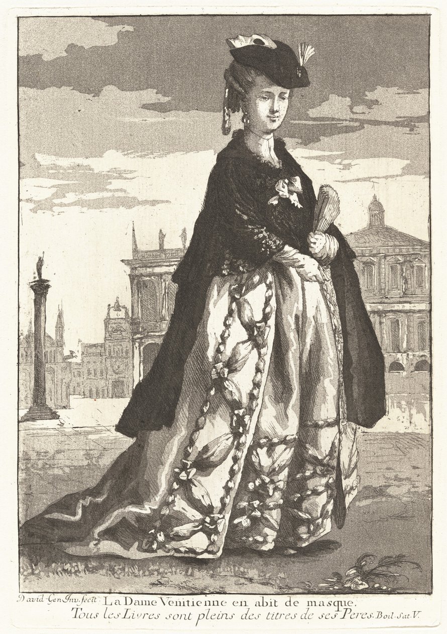 La Dame Venitienne en habit de masque (venetiansk kvinne i karnevalskjole) av Giovanni David