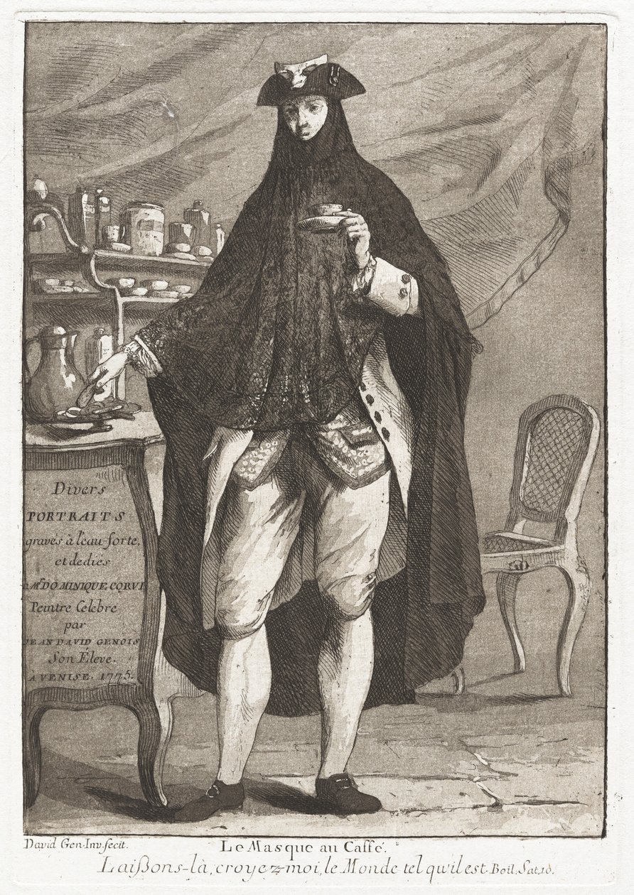 Le Masque au caffé (Den maskerte mannen tar kaffe) av Giovanni David