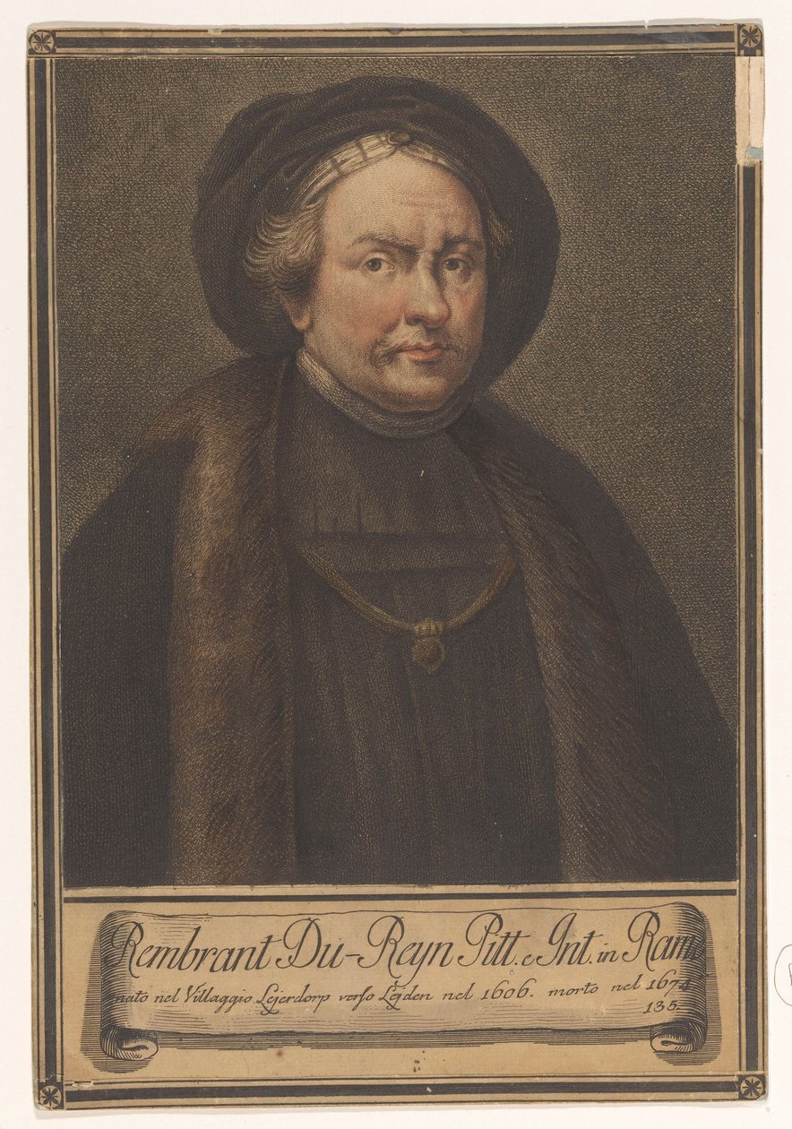 Portrett av kunstneren Rembrandt Harmensz. fra Rhinen Portretter av artister (serietittel) av Giovanni Domenico Campiglia