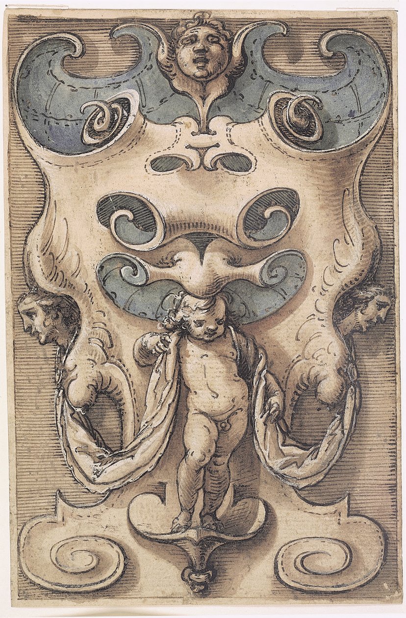 Kartusj med en Putto av Giovanni Domenico Capellino