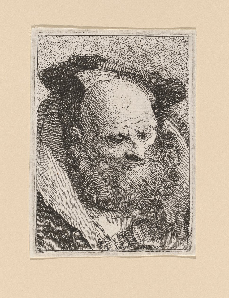 Bearded Old Man, fra Raccolta di Teste (Samling av hoder) av Giovanni Domenico Tiepolo