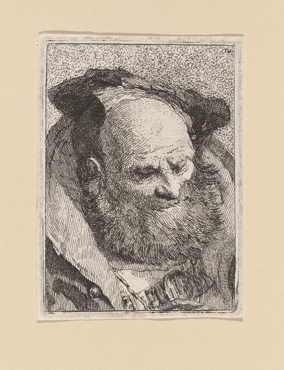 Skjeggete gammel mann, fra Raccolta di Teste (samling av hoder) av Giovanni Domenico Tiepolo