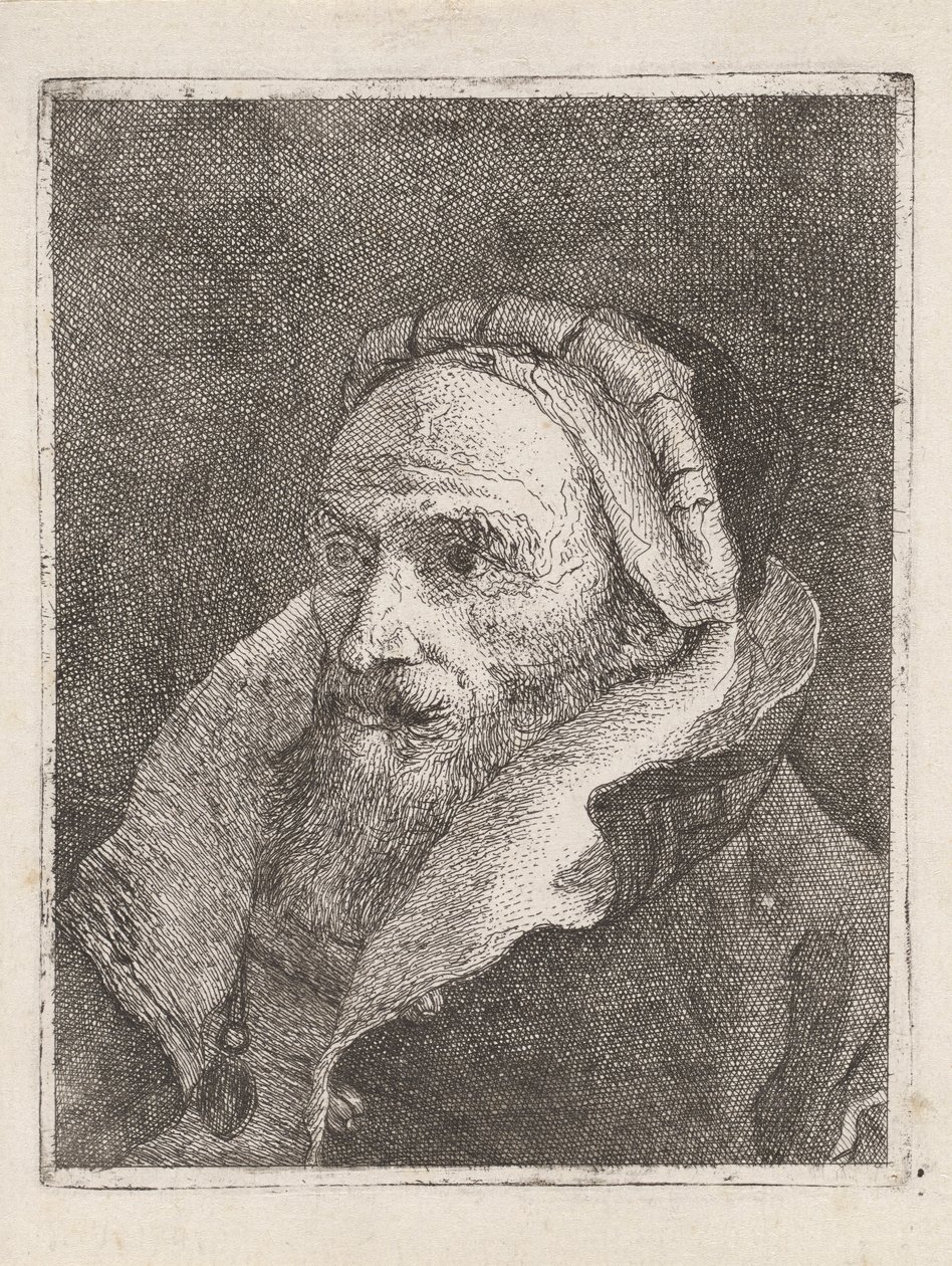 Skjegget gammel mann med lue, fra Raccolta di Teste (Hodersamling) av Giovanni Domenico Tiepolo