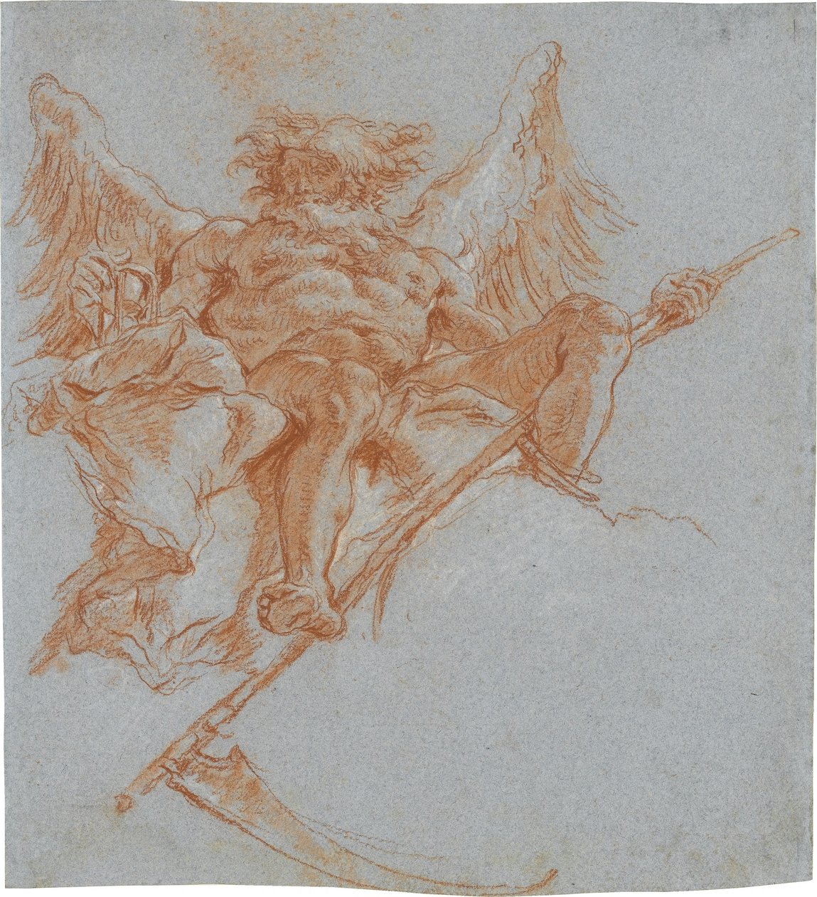 Khronos på skyer; verso: draperistudie av Giovanni Domenico Tiepolo