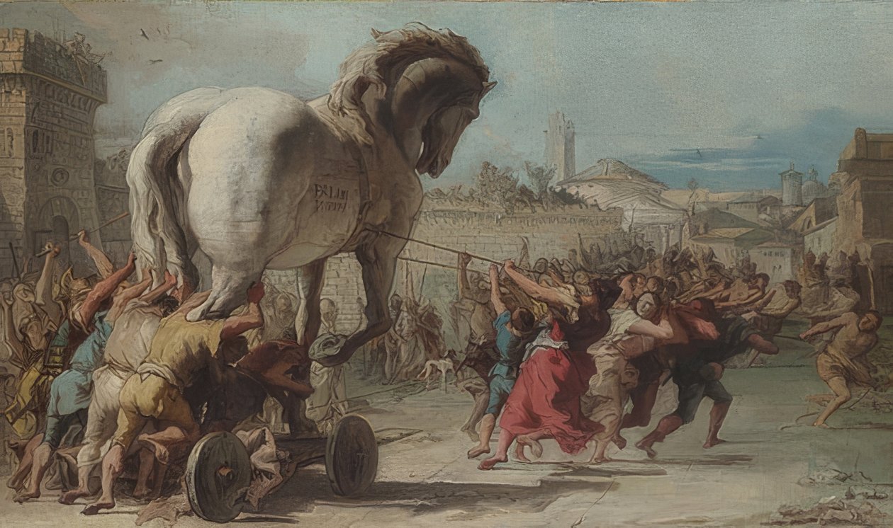 Prosesjonen av den trojanske hesten til Troja. Rundt 1760 av Giovanni Domenico Tiepolo