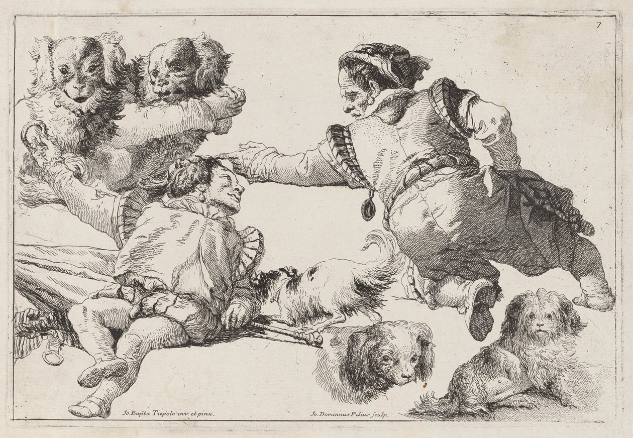 Dverger og hunder av Giovanni Domenico Tiepolo