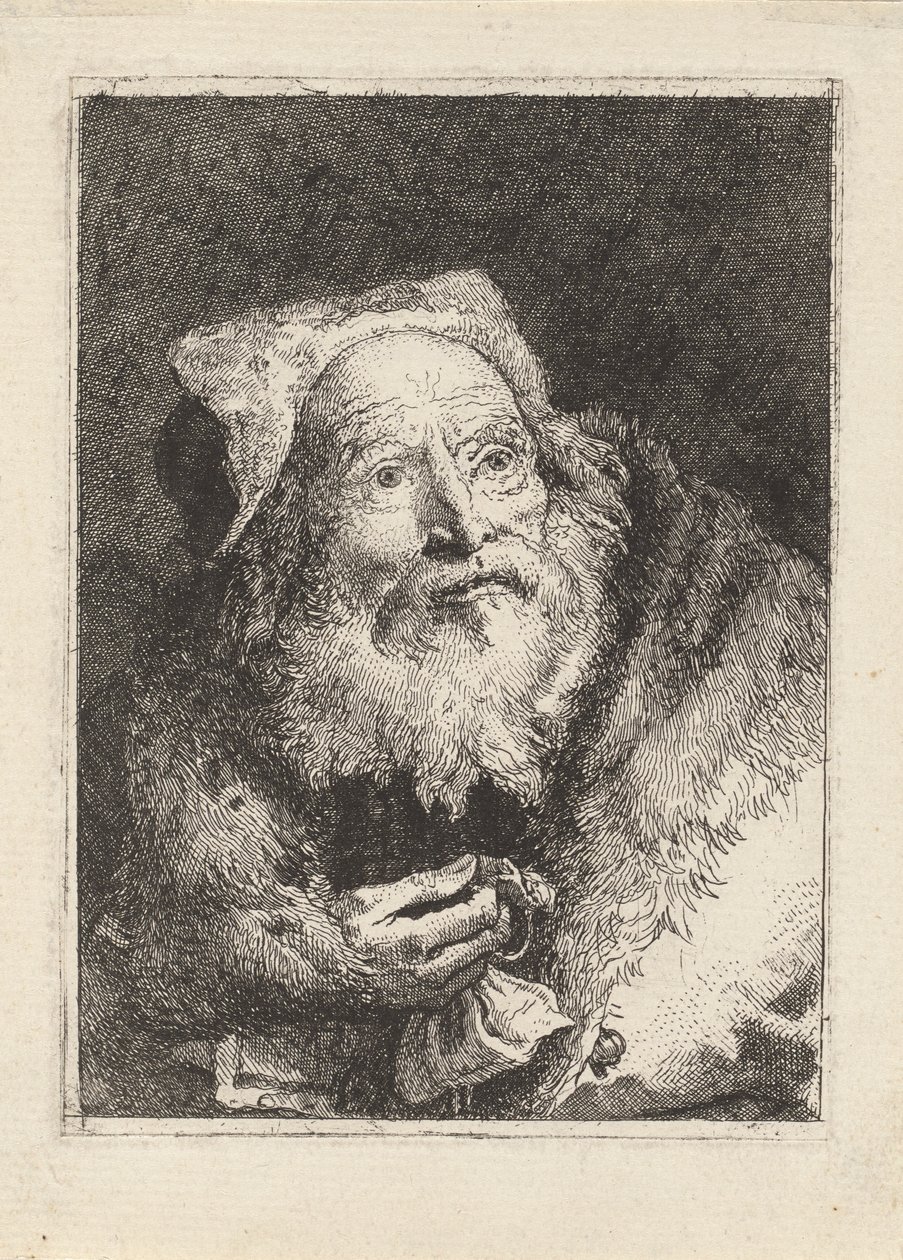 Eldre mann med et armbånd, fra Raccolta di Teste (Hodersamling) av Giovanni Domenico Tiepolo