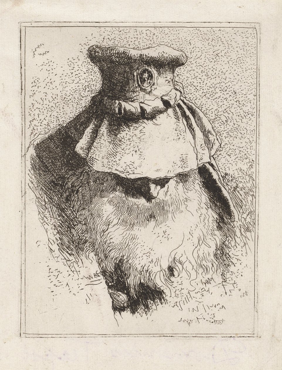 Eldre mann med stor hatt, fra Raccolta di Teste (Hodersamling) av Giovanni Domenico Tiepolo