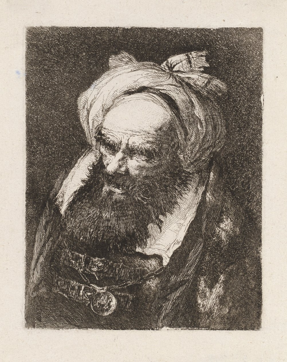 Eldre mann med turban, fra Raccolta di Teste (samling av hoder) av Giovanni Domenico Tiepolo