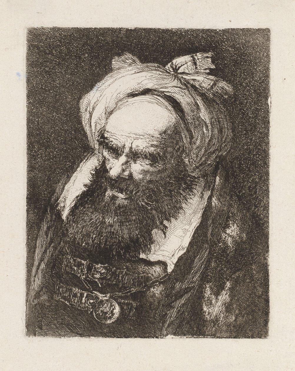 Eldre mann med turban, fra Raccolta di Teste (Samling av hoder) av Giovanni Domenico Tiepolo