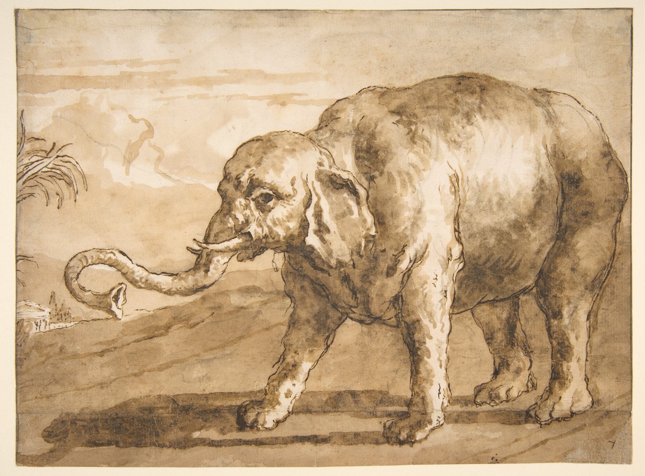Elefant i et landskap av Giovanni Domenico Tiepolo