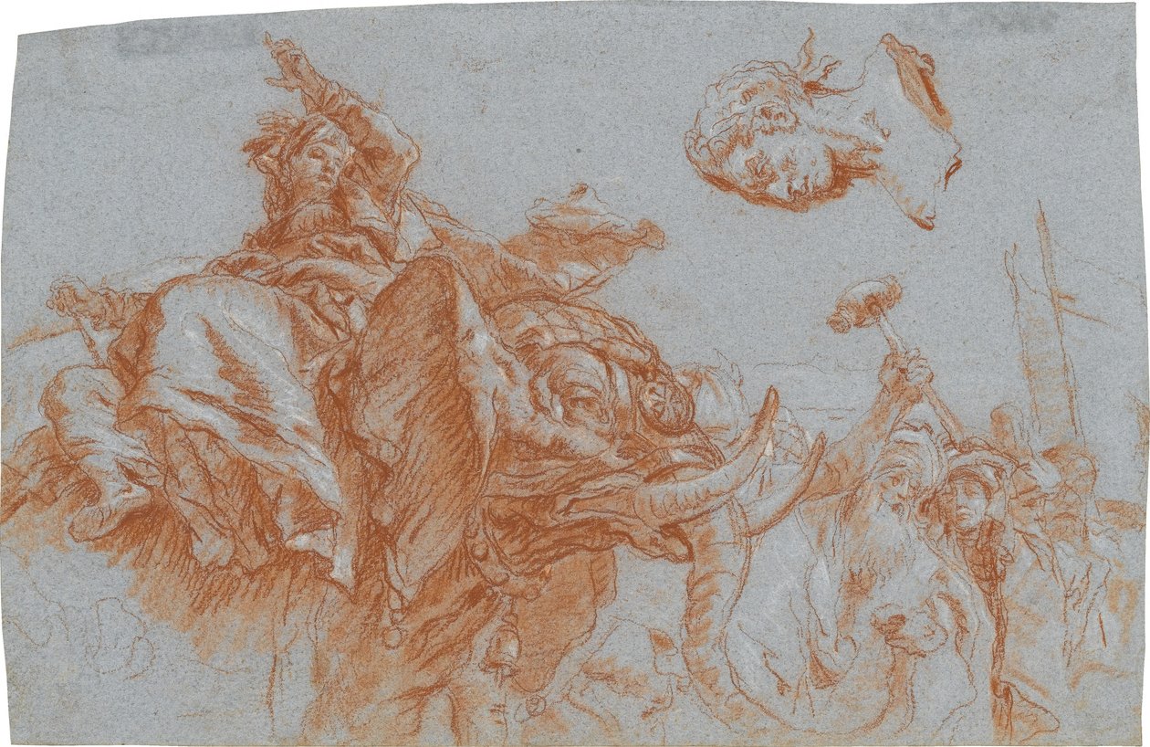 Figur der Asia, römischer Imperator; verso: Skizze des Flussgottes Nil av Giovanni Domenico Tiepolo