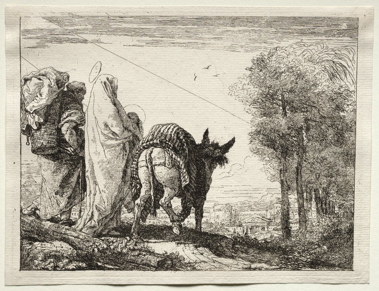 Flight into Egypt: The Holy Family Approaching a Village av Giovanni Domenico Tiepolo