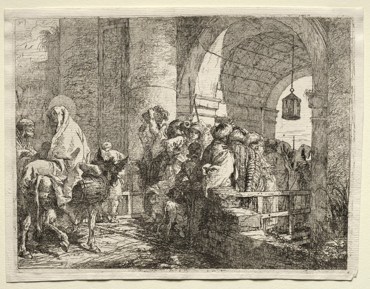 Flyvning til Egypt: Den hellige familie går under en bue av Giovanni Domenico Tiepolo