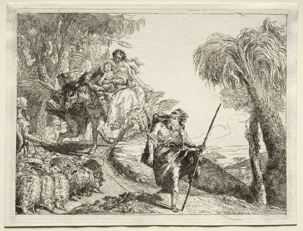Flykt til Egypt: Den hellige familie og saueflokken av Giovanni Domenico Tiepolo
