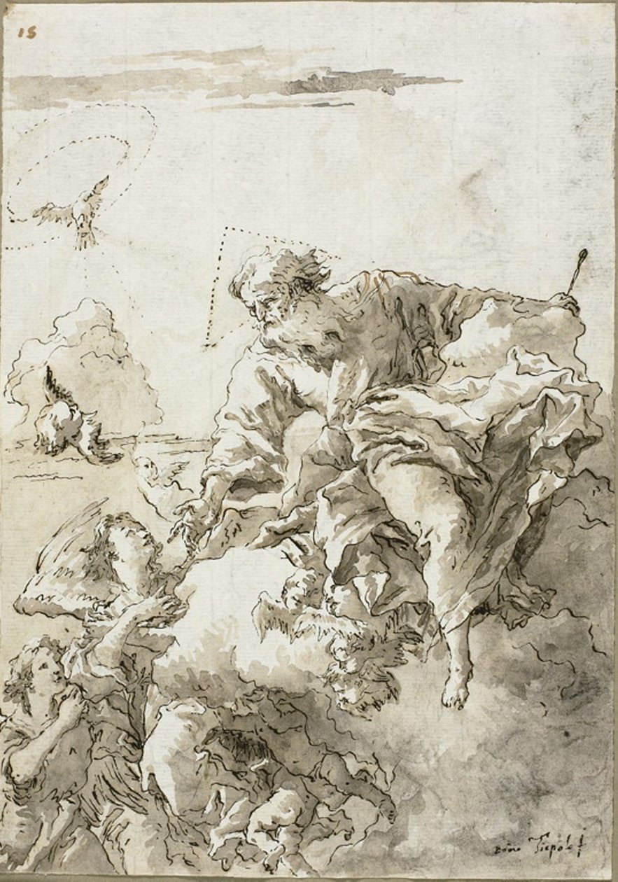 Gud Faderen støttet av engler i skyene, I av Giovanni Domenico Tiepolo