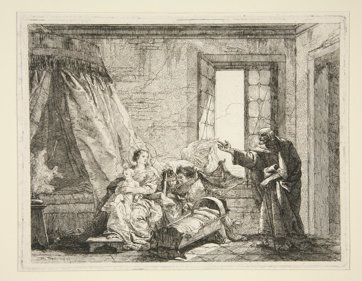 Joseph kunngjør til Maria ordenen å forlate, fra serien Idee pittoresche sopra la fuga in Egitto (Flight into Egypt) av Giovanni Domenico Tiepolo
