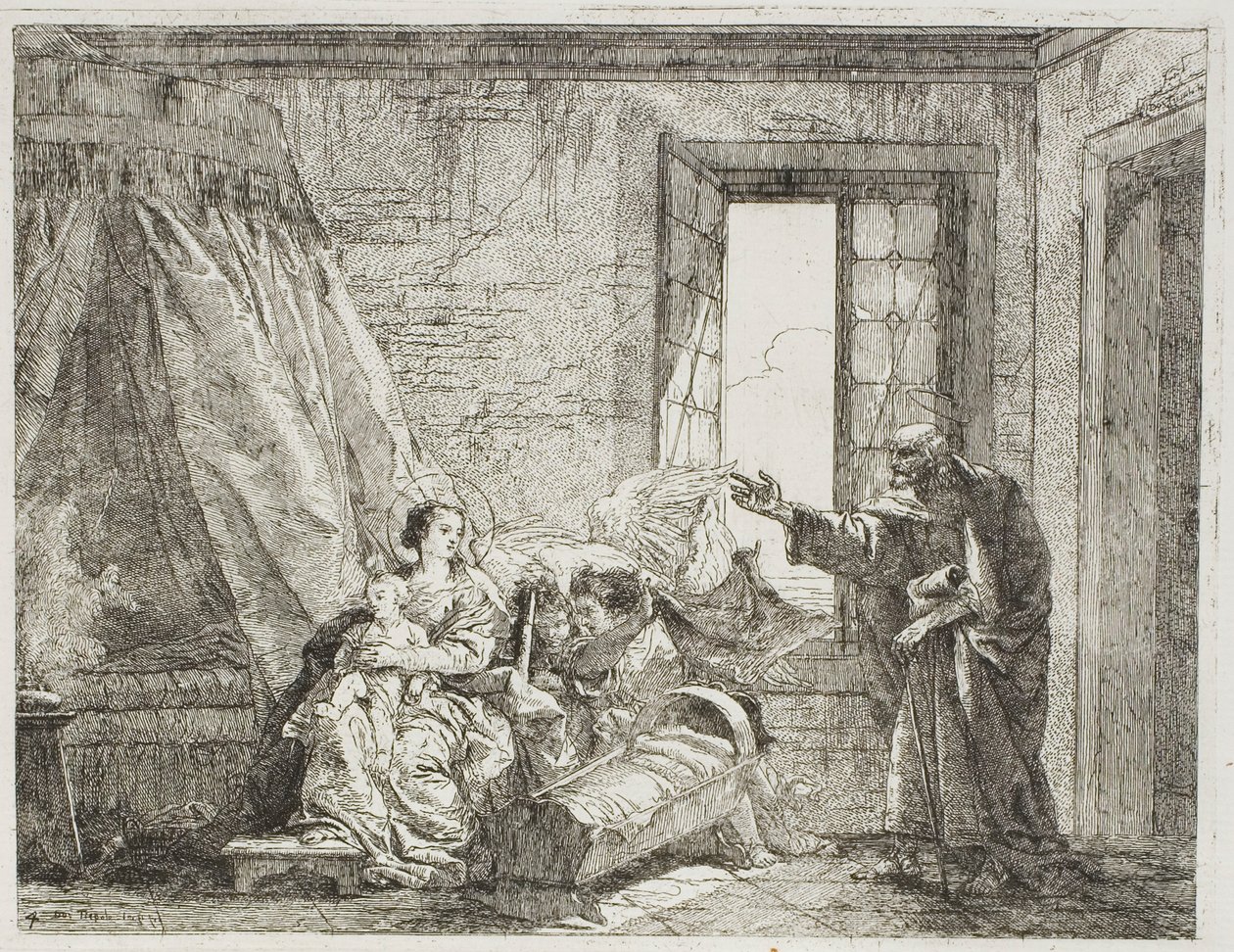 Joseph forteller Mary om deres kommende avgang, plate fire fra The Flight into Egypt av Giovanni Domenico Tiepolo