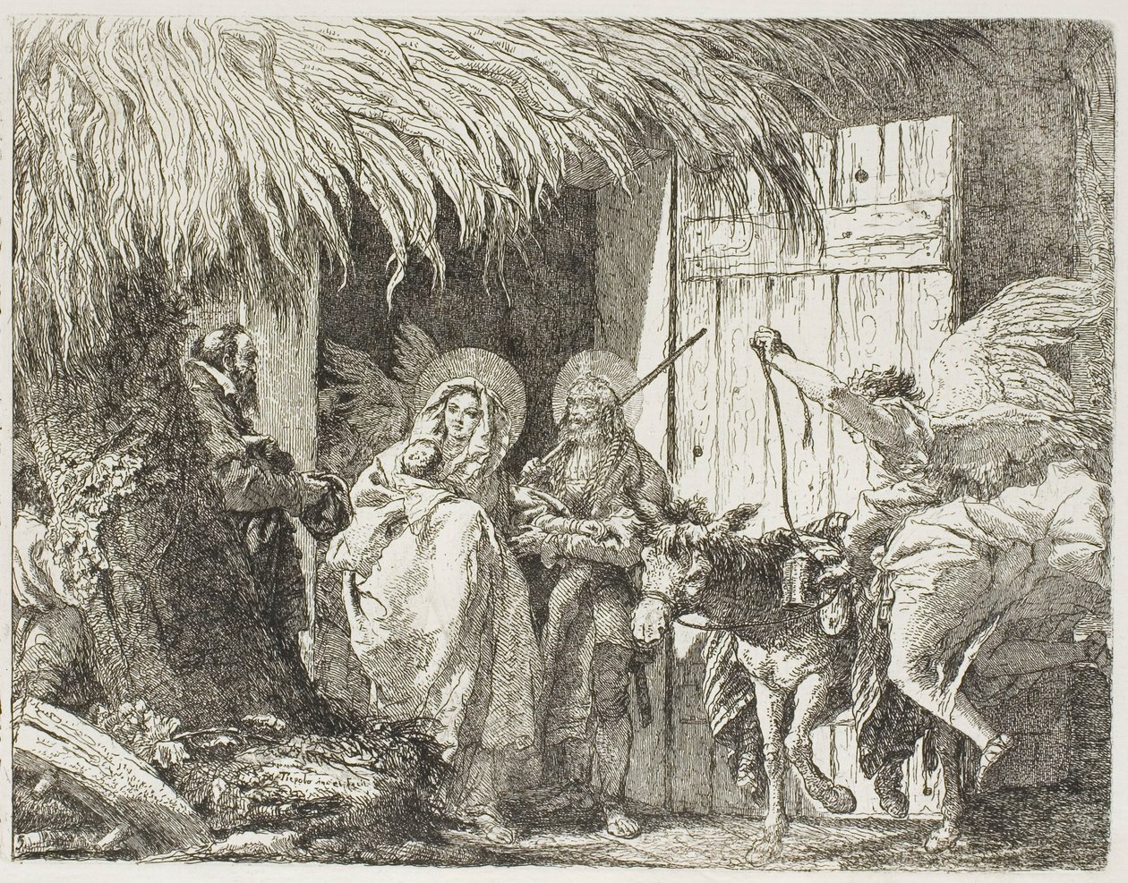 Joseph and Mary Seeking Shelter, plate fem fra The Flight into Egypt av Giovanni Domenico Tiepolo