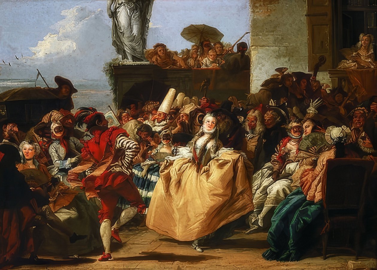 Karnevalsscene eller menuetten. 1745/50 av Giovanni Domenico Tiepolo