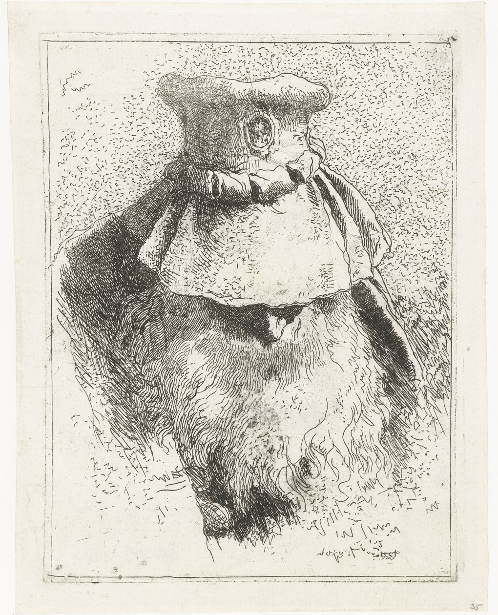 Mann med bøyd hode og stor hatt Samling av hoder (serietittel) Raccolta di Teste (serietittel) av Giovanni Domenico Tiepolo