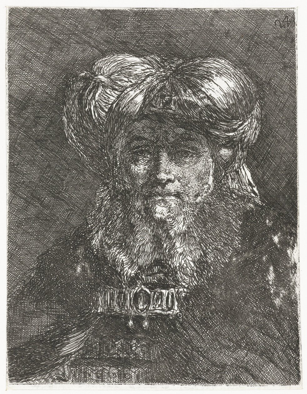 Mann med stor turban Samling av hoder (serietittel) Raccolta di Teste (serietittel) av Giovanni Domenico Tiepolo