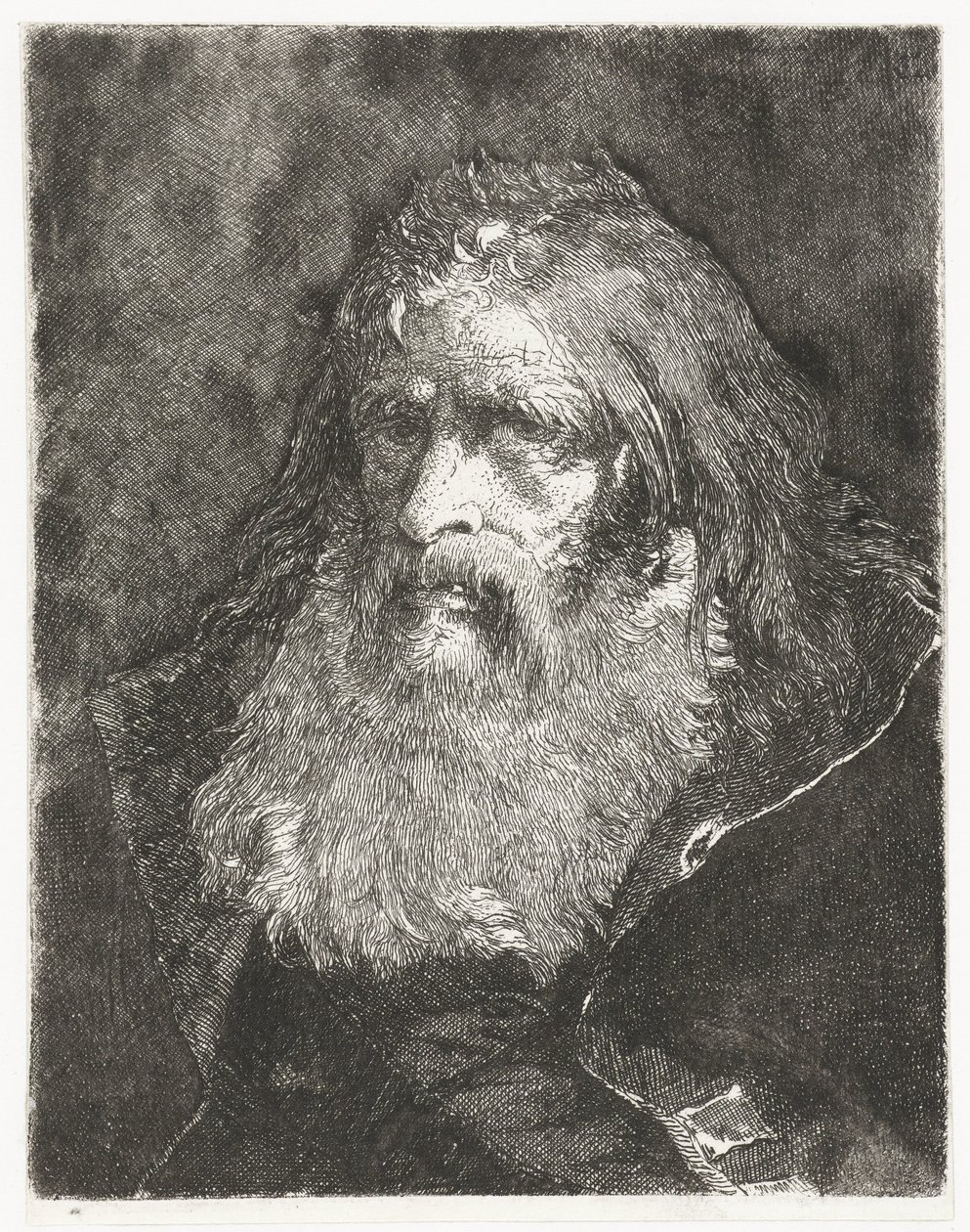 Mann med langt hår og uten hodeplagg Samling av hoder (serietittel) Raccolta di Teste (serietittel) av Giovanni Domenico Tiepolo