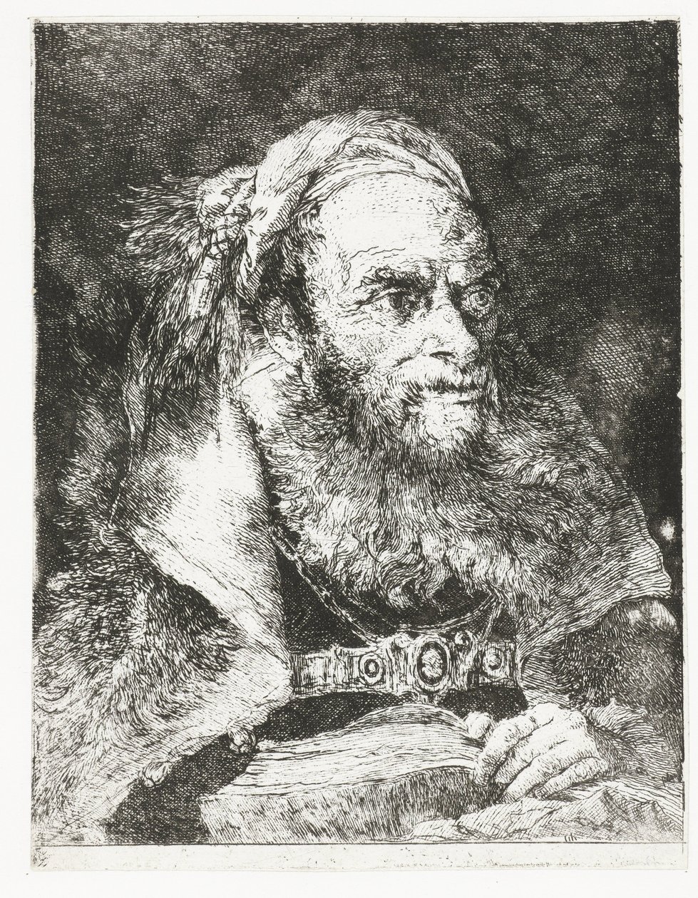 Mann med åpen bok Samling av hoder (serietittel) Raccolta di Teste (serietittel) av Giovanni Domenico Tiepolo